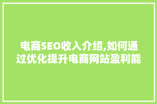 电商SEO收入介绍,如何通过优化提升电商网站盈利能力