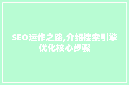 SEO运作之路,介绍搜索引擎优化核心步骤