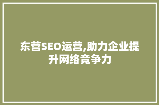 东营SEO运营,助力企业提升网络竞争力