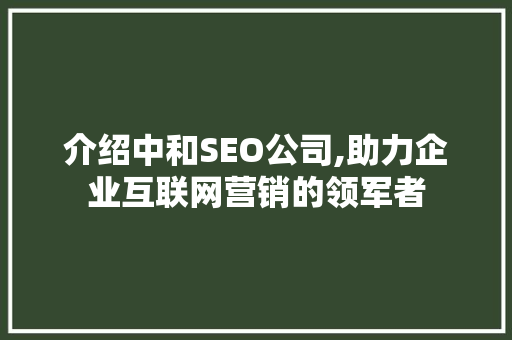 介绍中和SEO公司,助力企业互联网营销的领军者