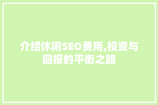 介绍休闲SEO费用,投资与回报的平衡之路