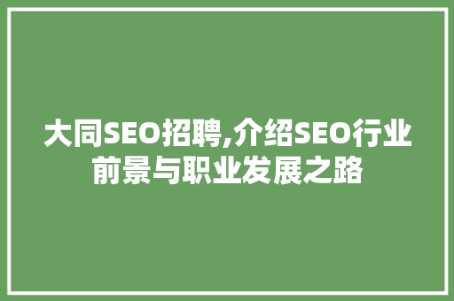 大同SEO招聘,介绍SEO行业前景与职业发展之路  第1张