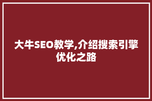 大牛SEO教学,介绍搜索引擎优化之路