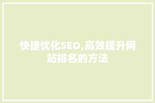 快捷优化SEO,高效提升网站排名的方法