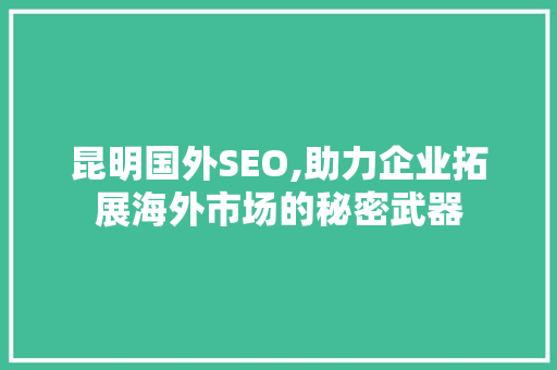 昆明国外SEO,助力企业拓展海外市场的秘密武器