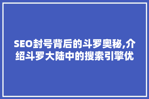 SEO封号背后的斗罗奥秘,介绍斗罗大陆中的搜索引擎优化步骤