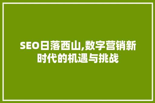 SEO日落西山,数字营销新时代的机遇与挑战