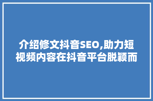 介绍修文抖音SEO,助力短视频内容在抖音平台脱颖而出