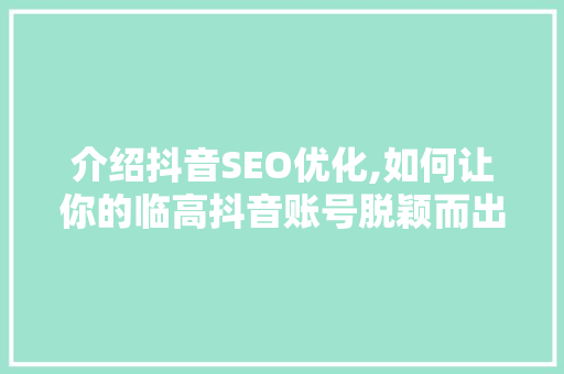 介绍抖音SEO优化,如何让你的临高抖音账号脱颖而出
