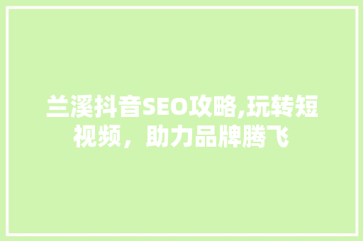 兰溪抖音SEO攻略,玩转短视频，助力品牌腾飞