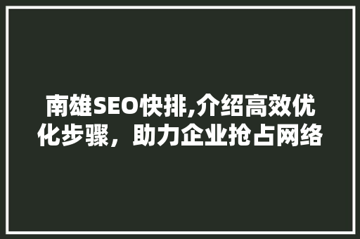 南雄SEO快排,介绍高效优化步骤，助力企业抢占网络市场
