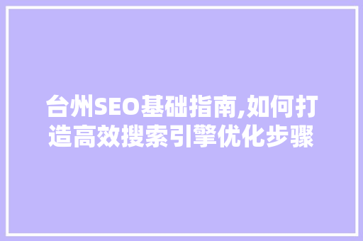 台州SEO基础指南,如何打造高效搜索引擎优化步骤