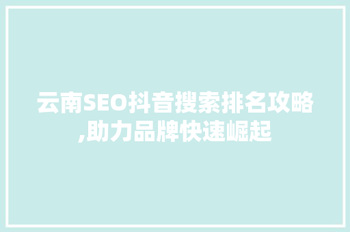 云南SEO抖音搜索排名攻略,助力品牌快速崛起