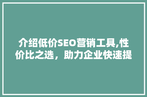 介绍低价SEO营销工具,性价比之选，助力企业快速提升流量