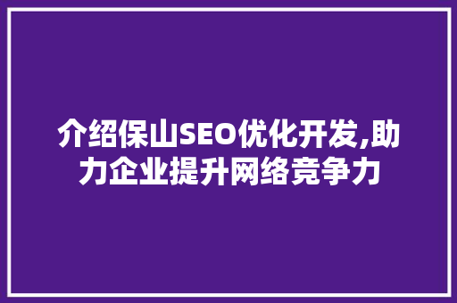 介绍保山SEO优化开发,助力企业提升网络竞争力