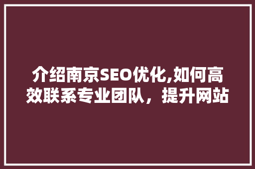 介绍南京SEO优化,如何高效联系专业团队，提升网站排名