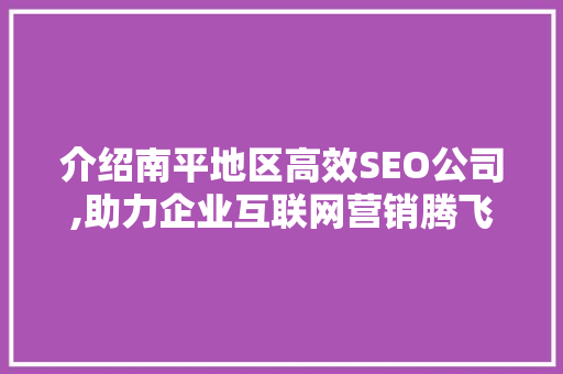 介绍南平地区高效SEO公司,助力企业互联网营销腾飞