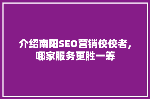 介绍南阳SEO营销佼佼者,哪家服务更胜一筹