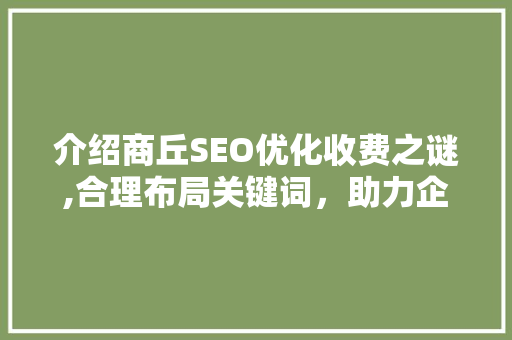 介绍商丘SEO优化收费之谜,合理布局关键词，助力企业腾飞