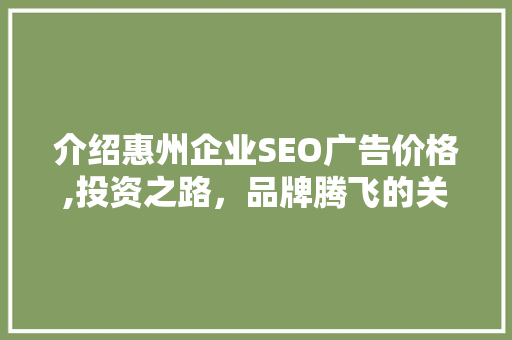 介绍惠州企业SEO广告价格,投资之路，品牌腾飞的关键