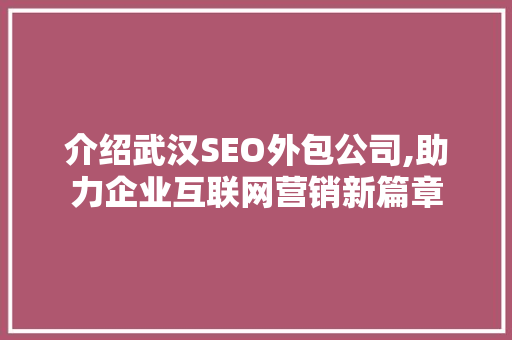 介绍武汉SEO外包公司,助力企业互联网营销新篇章