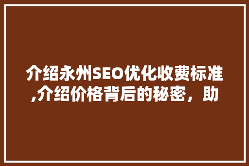 介绍永州SEO优化收费标准,介绍价格背后的秘密，助力企业精准营销