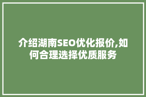 介绍湖南SEO优化报价,如何合理选择优质服务
