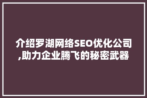 介绍罗湖网络SEO优化公司,助力企业腾飞的秘密武器