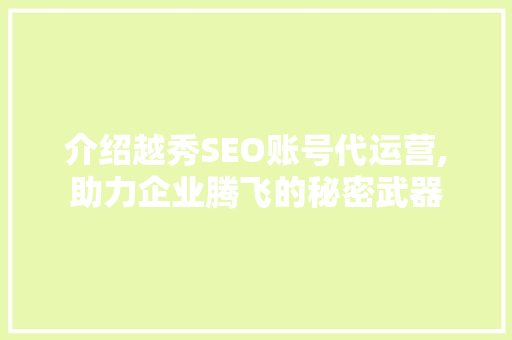 介绍越秀SEO账号代运营,助力企业腾飞的秘密武器