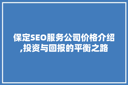 保定SEO服务公司价格介绍,投资与回报的平衡之路