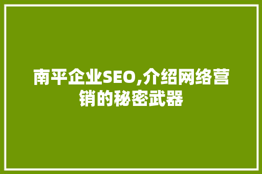 南平企业SEO,介绍网络营销的秘密武器