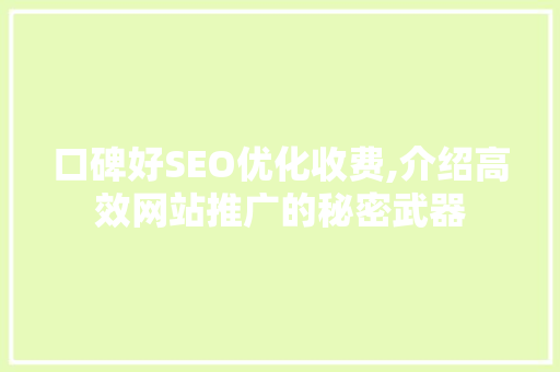 口碑好SEO优化收费,介绍高效网站推广的秘密武器