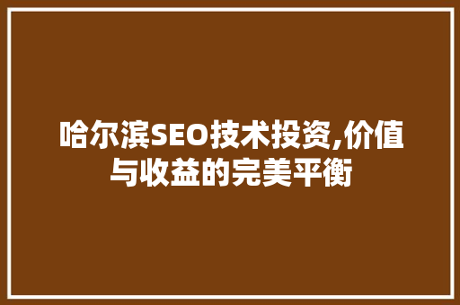 哈尔滨SEO技术投资,价值与收益的完美平衡