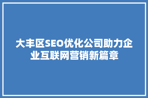 大丰区SEO优化公司助力企业互联网营销新篇章