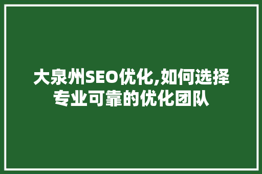 大泉州SEO优化,如何选择专业可靠的优化团队
