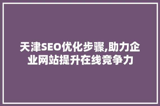 天津SEO优化步骤,助力企业网站提升在线竞争力
