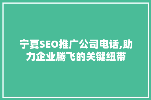 宁夏SEO推广公司电话,助力企业腾飞的关键纽带