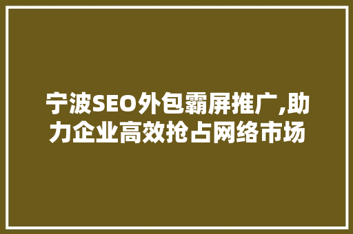 宁波SEO外包霸屏推广,助力企业高效抢占网络市场