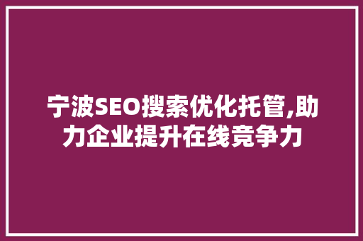 宁波SEO搜索优化托管,助力企业提升在线竞争力  第1张