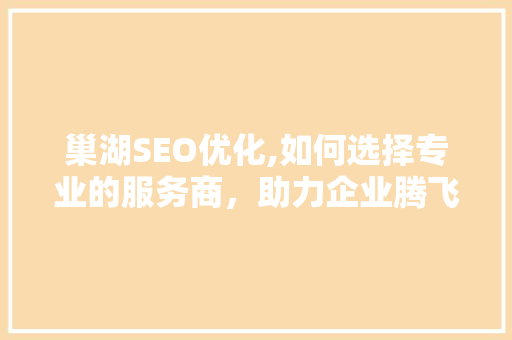 巢湖SEO优化,如何选择专业的服务商，助力企业腾飞