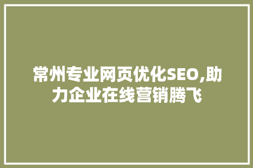 常州专业网页优化SEO,助力企业在线营销腾飞  第1张