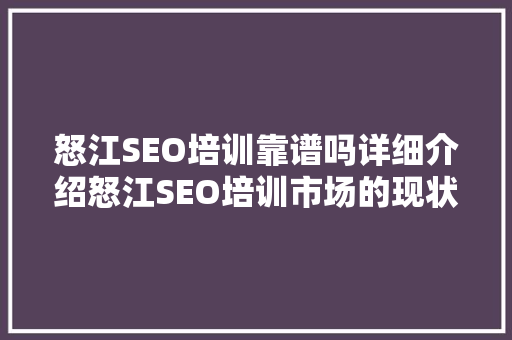 怒江SEO培训靠谱吗详细介绍怒江SEO培训市场的现状与前景
