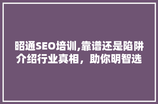 昭通SEO培训,靠谱还是陷阱介绍行业真相，助你明智选择