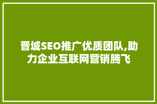 晋城SEO推广优质团队,助力企业互联网营销腾飞  第1张