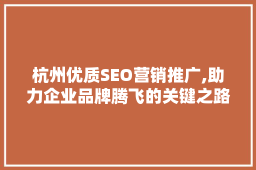 杭州优质SEO营销推广,助力企业品牌腾飞的关键之路