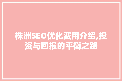 株洲SEO优化费用介绍,投资与回报的平衡之路