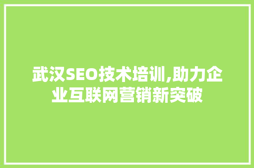 武汉SEO技术培训,助力企业互联网营销新突破