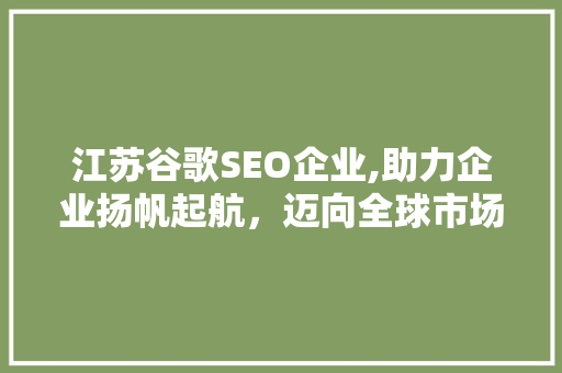 江苏谷歌SEO企业,助力企业扬帆起航，迈向全球市场