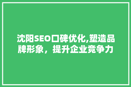 沈阳SEO口碑优化,塑造品牌形象，提升企业竞争力  第1张