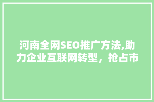 河南全网SEO推广方法,助力企业互联网转型，抢占市场先机